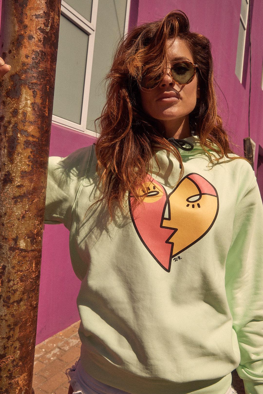 Sweat à capuche Coeur Vert Menthe